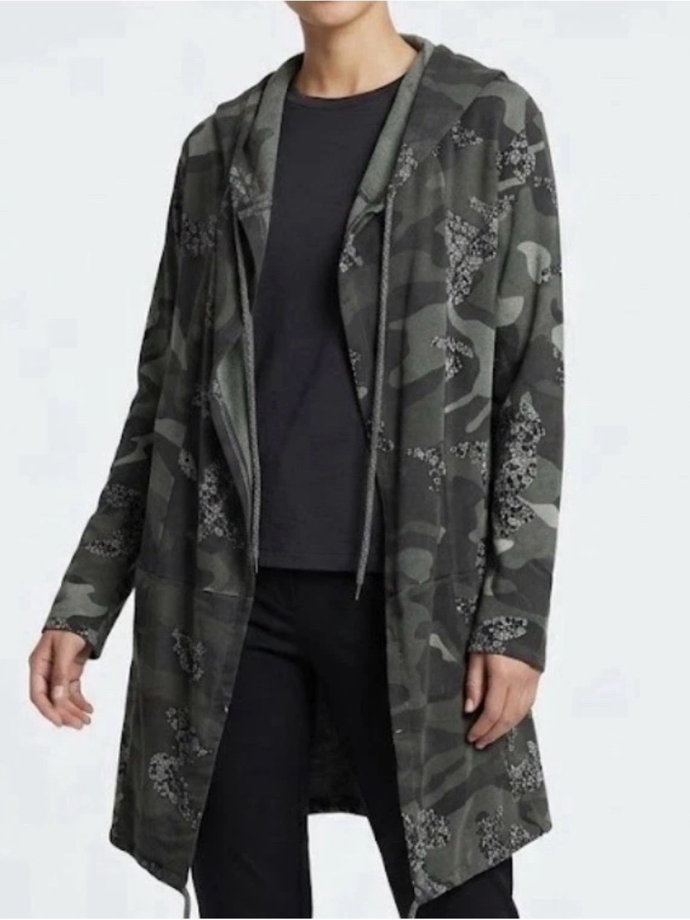 Gigi Moda Camouflage Hooded Longline Jacket - Green - OS